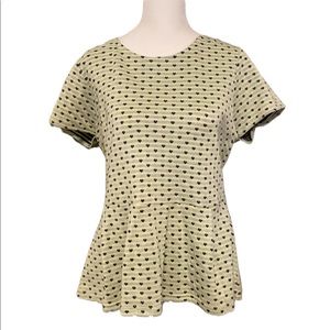 Women's Short-Sleeve Peplum Top in Light Olive with Heart Print